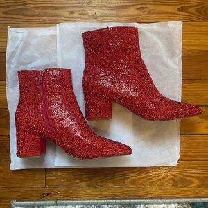 Betsey Johnson Sparkling Red Ankle Booties